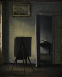 Interieur mit Staffelei des Künstlers
